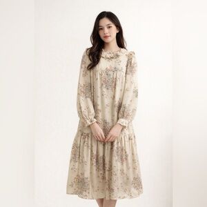 Vintage 70s Cream Floral Prairie‎ Dress Sz. M